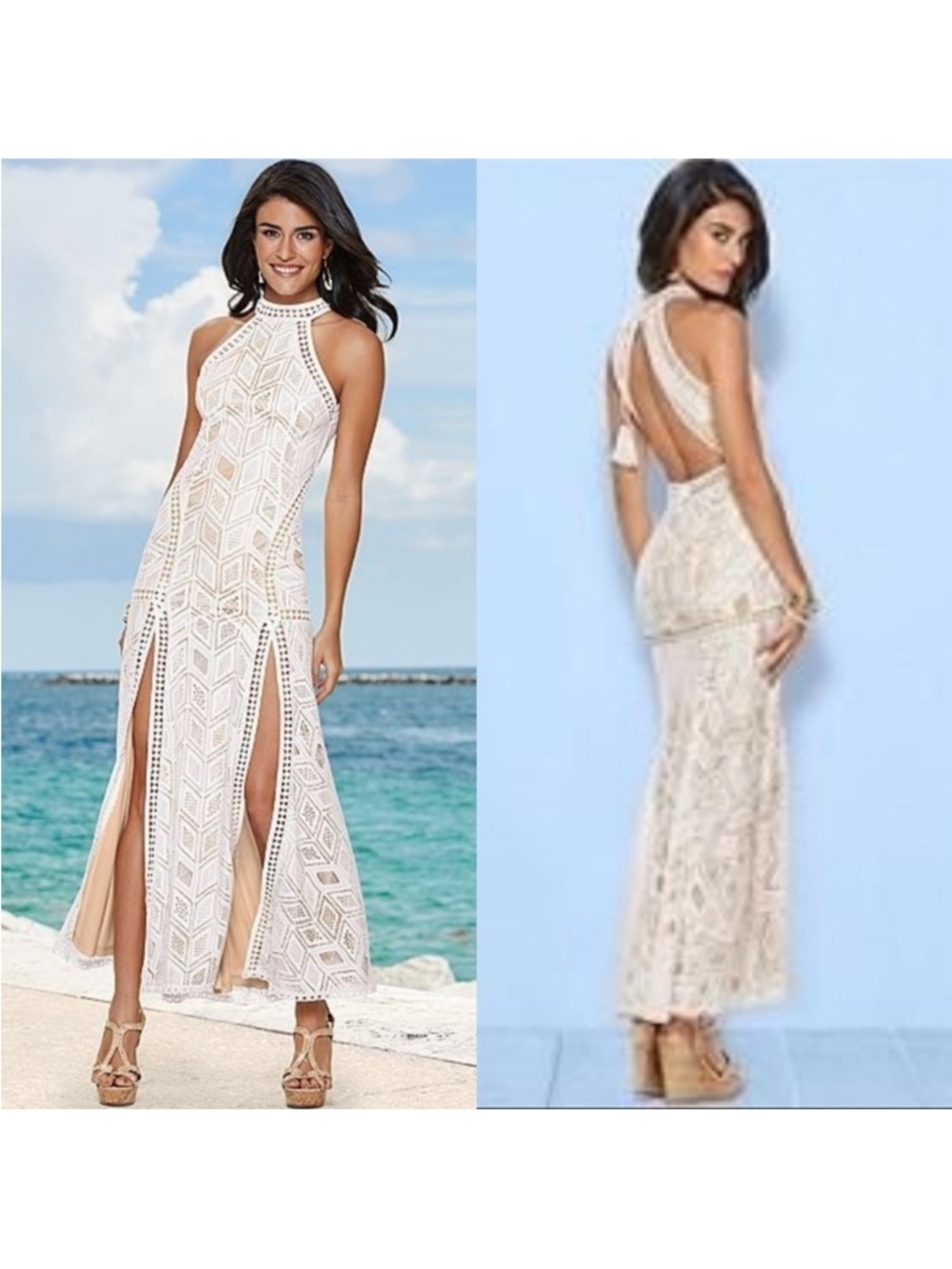 Never worn Sleeveless Ivory Lace Maxi Dress with High Neck